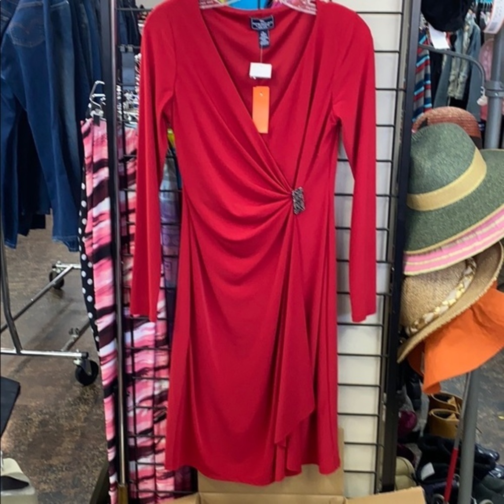 American Living Red Ruched Below-Knee Dress Size 4 NWT